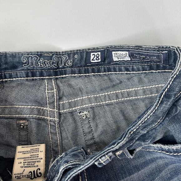 Miss Me Jeans Womens 28 Bootcut Crosses Embellished Thick Stitch Long - Picture 7 of 13